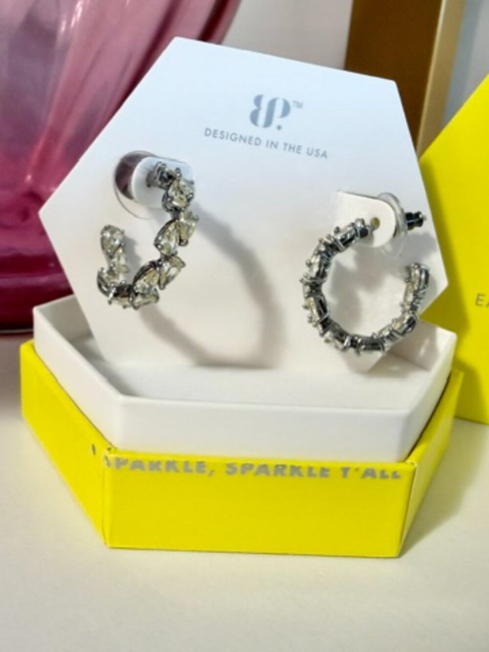 Bomb Party "A Chain Of Glimmering Echo" Lemon CZ Hoops - Hematite (NIB)